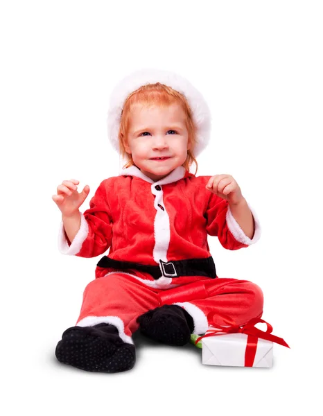 Portrait of little cute baby in red suite of Santa isolated — Stock Photo, Image