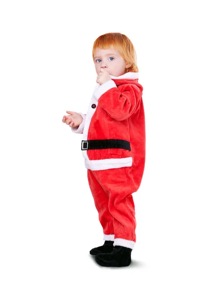 Retrato de bebé lindo en suite roja de Santa aislado —  Fotos de Stock