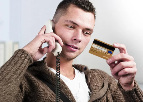 Businessman having conversation on telephone — Stock Photo, Image