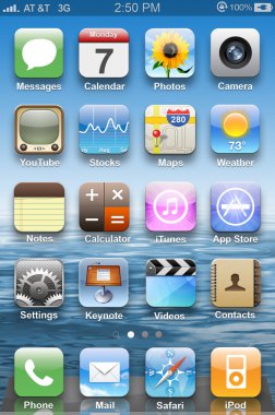 Icons on main display on iPhone 4. clipart
