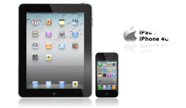 Apple iPad and iphone 4G isolated on white clipart