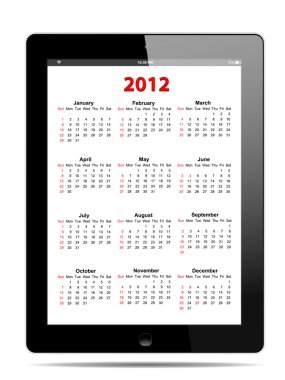tablet PC'de beyaz, vektör biçimi içinde 2012 takvimi