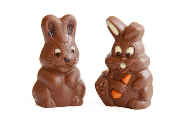 Dois Coelho de Páscoa de Chocolate — Fotografia de Stock