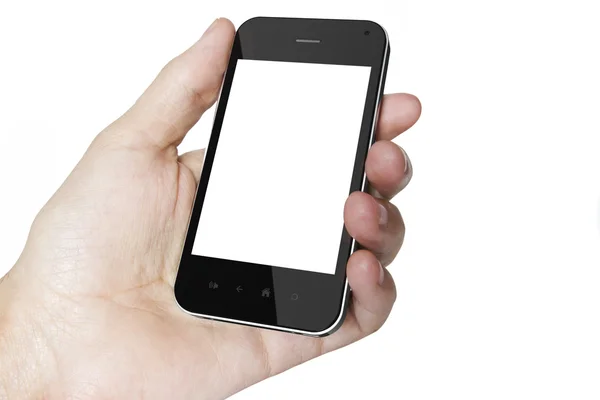 Ręka trzyma smartfonów z pustego ekranu — Zdjęcie stockowe