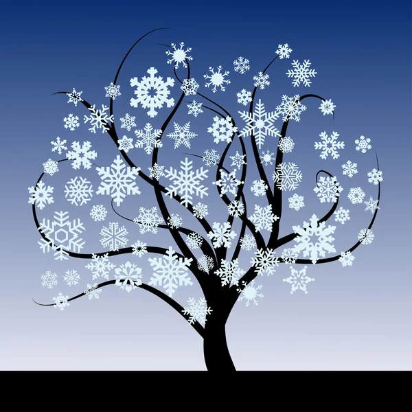 Kar taneleri ile soyut ağacı — Stok fotoğraf