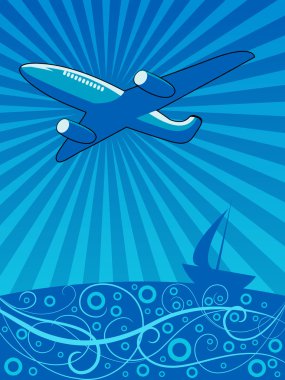 Air plane flying over the sea illustration