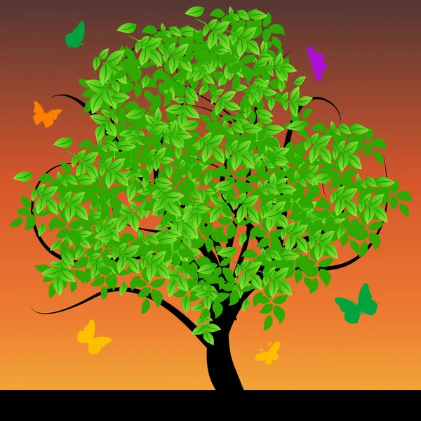 Abstracte boom met groene bladeren — Stockfoto
