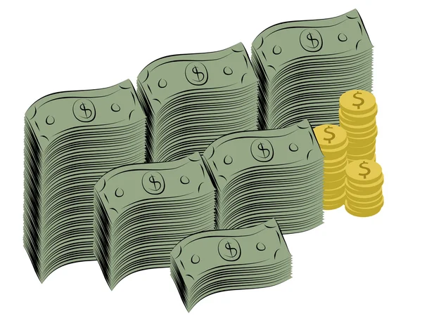 Ilustração de notas e moedas de dólar — Fotografia de Stock
