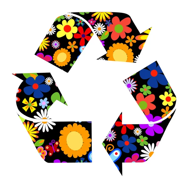 Genbrug skilte med blomster - Stock-foto