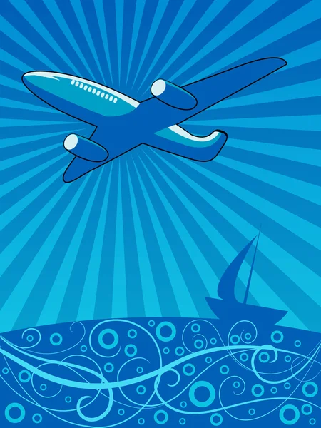 Air plane flying over the sea illustration — Stock Photo, Image
