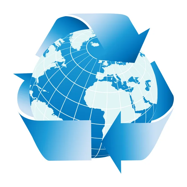 リサイクル シンボルと地球の世界 — ストック写真