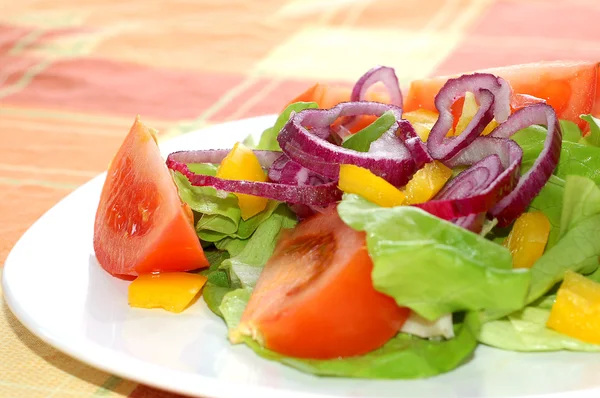 Tuore salaatti tomaattien kanssa — kuvapankkivalokuva