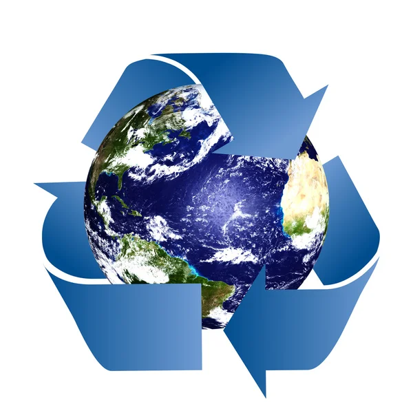 Planeet aarde met recycle symbool — Stockfoto