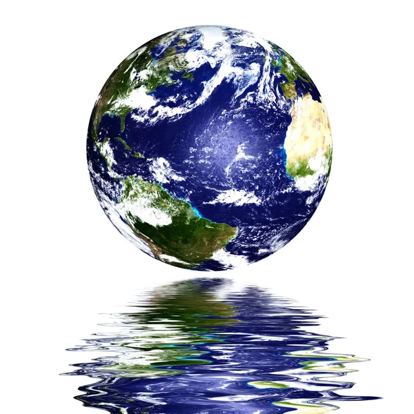 stock image Planet earth reflected on top of water