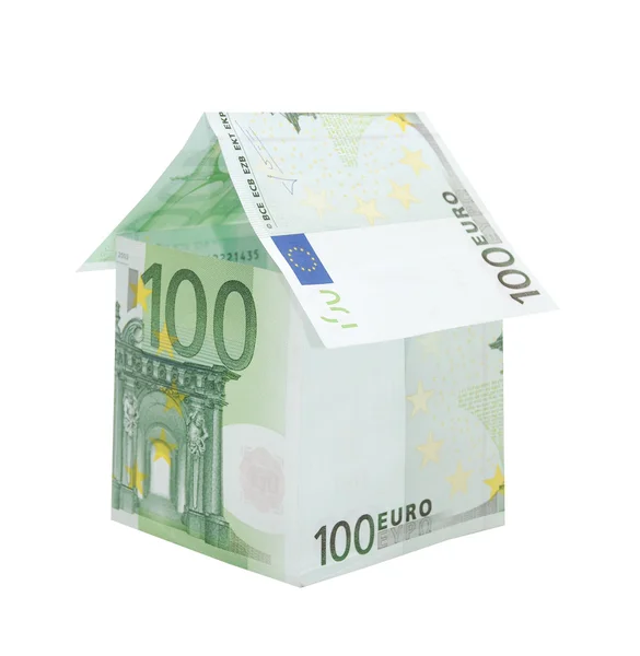 Una casa hecha de billetes de euro — Foto de Stock