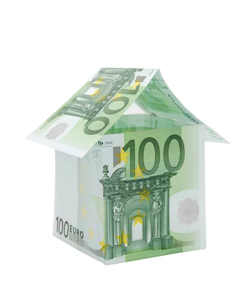 Una casa hecha de billetes de euro — Foto de Stock