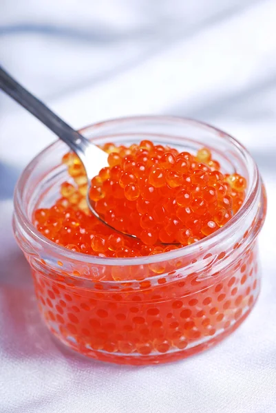 stock image Red caviar in spoon