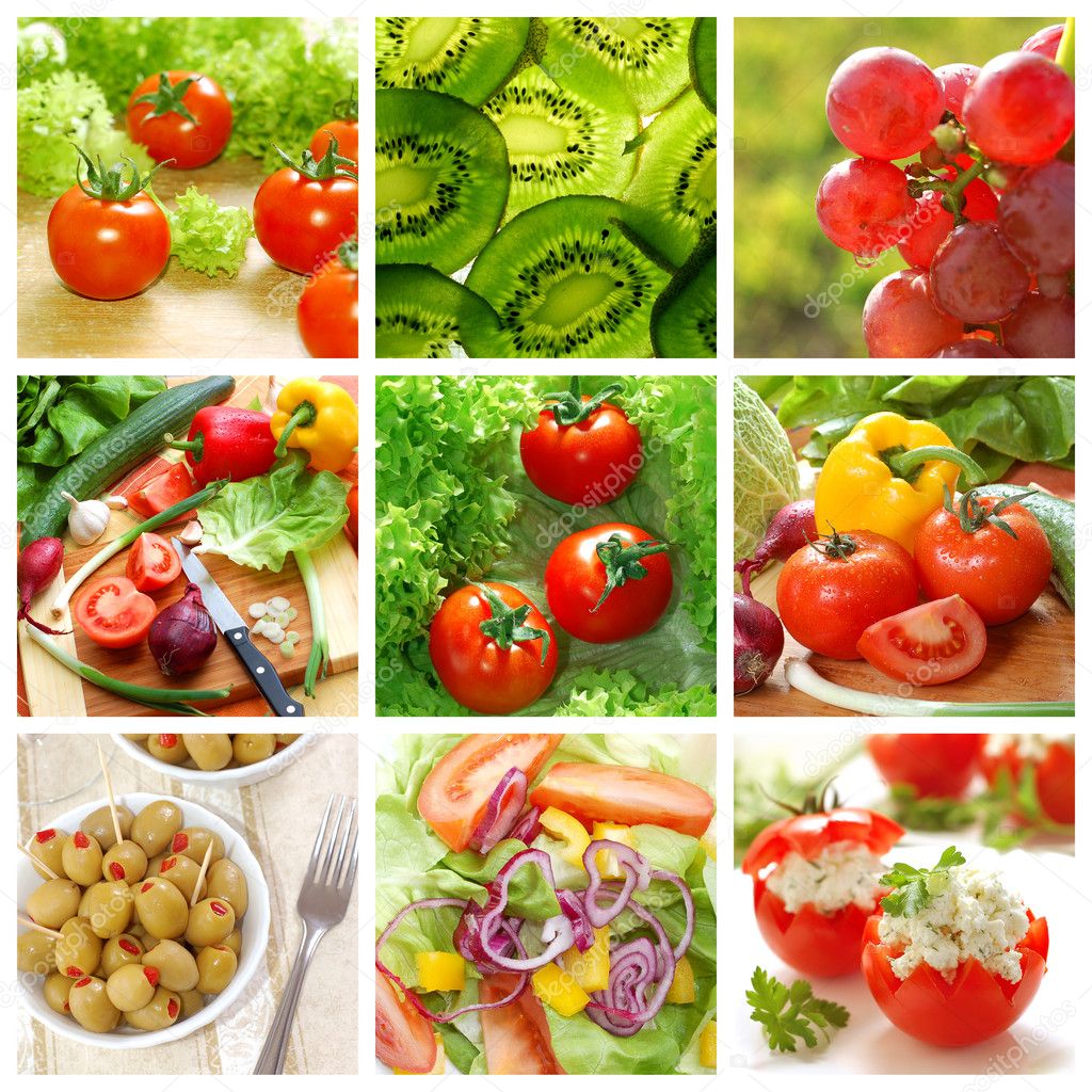 Healthy vegetables and food collage
