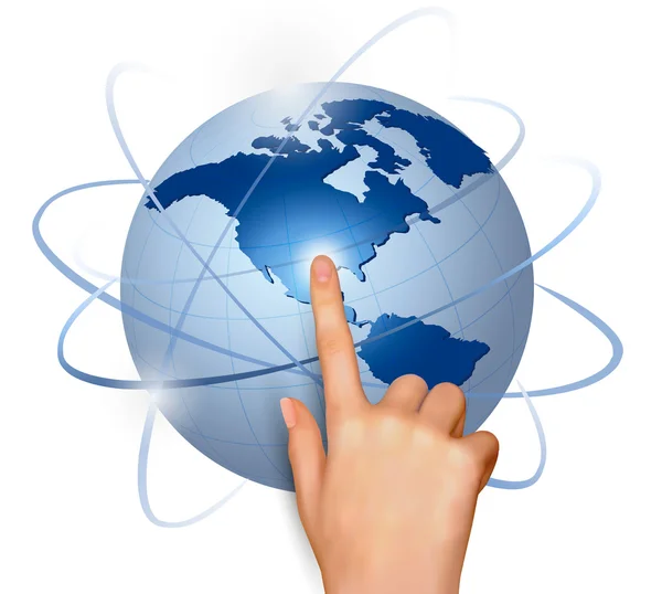 Finger berühren Globus-Vektor — Stockvektor