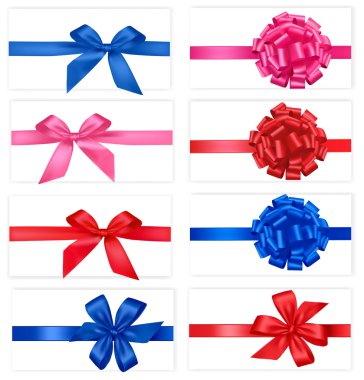 Big collection of color gift bows with ribbons Vector clipart