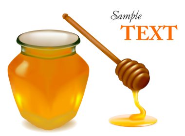 Background with honey and wood stick. Vector illustration. clipart