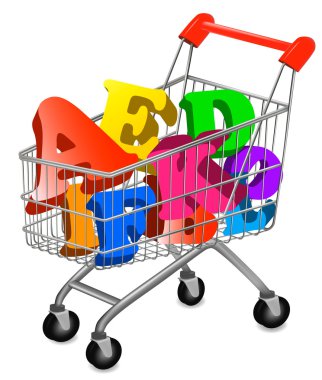 Shopping cart with color alphabet. Vector illustration. clipart