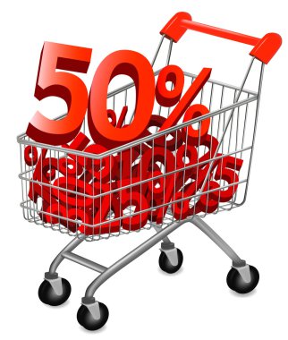 Concept of discount. Shopping cart with sale. clipart
