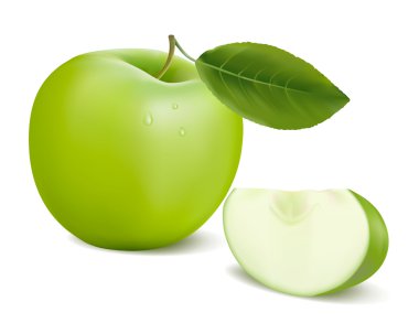 Fresh green apple with green leaf . Vector illustration. clipart