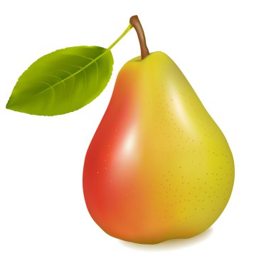 Ripe yellow pear with green leaf. illustration clipart