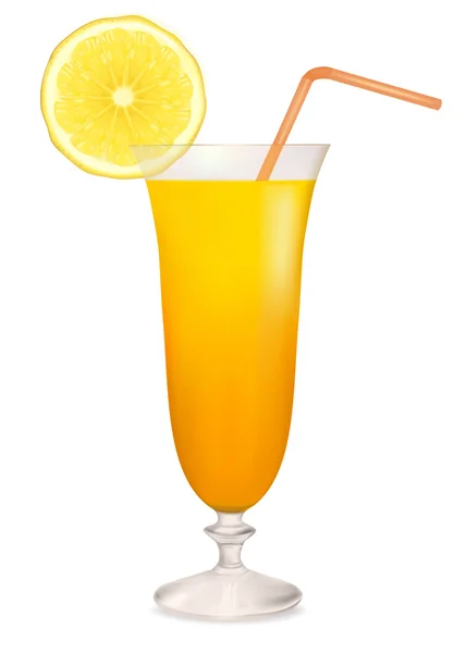 Апельсиновый коктейль в стакане и ломтик лимона. Векторная иллюстрация . — стоковый вектор