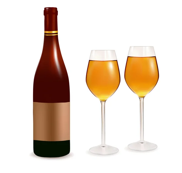 Dois copos de vinho rosa e garrafa. Ilustração vetorial — Vetor de Stock