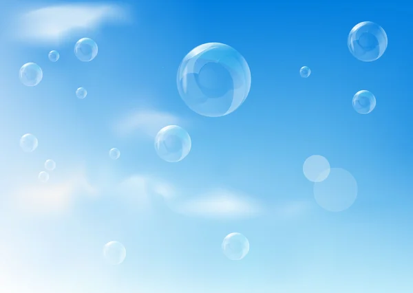 Синий фон с реалистичными пузырями — стоковый вектор