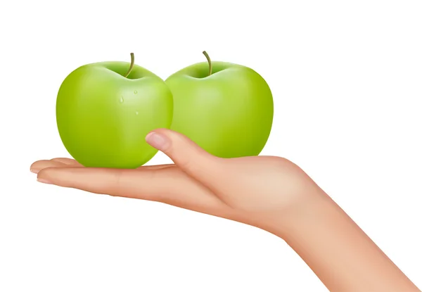 Mano y dos manzanas. Ilustración vectorial — Vector de stock