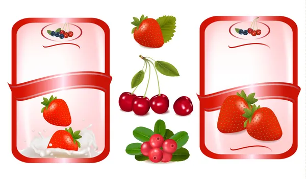 Два червоних ярлики з ягодами. Векторні ілюстрації . — стоковий вектор