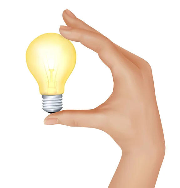 Желтая лампочка в руке. Векторная иллюстрация — стоковый вектор