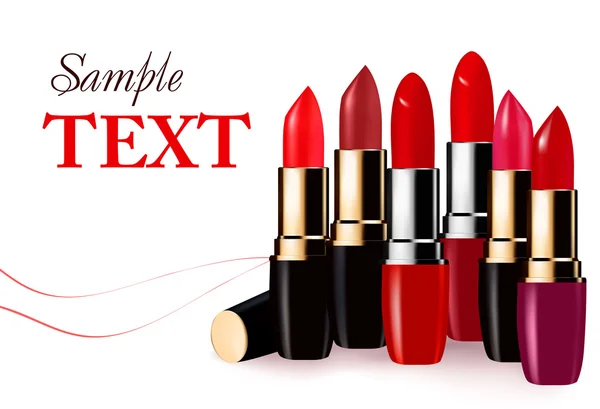 Arrière-plan avec des rouges à lèvres multicolores. Illustration vectorielle . — Image vectorielle