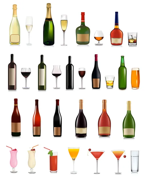 Set van verschillende drankjes en cocktails. — Stockvector