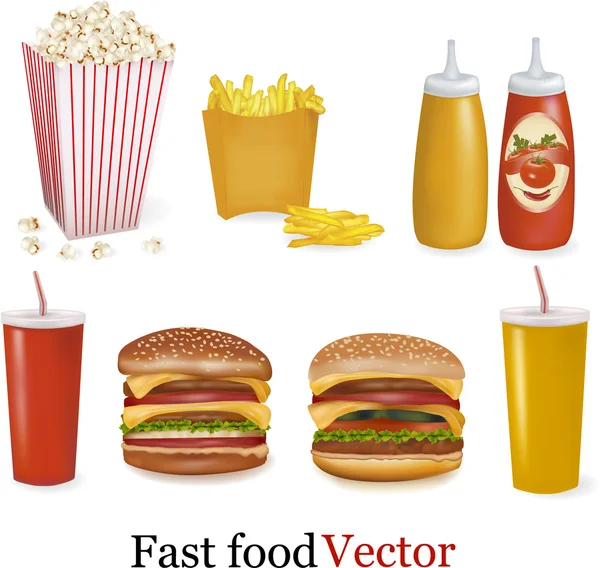 Duży zestaw produktów fast food. — Wektor stockowy