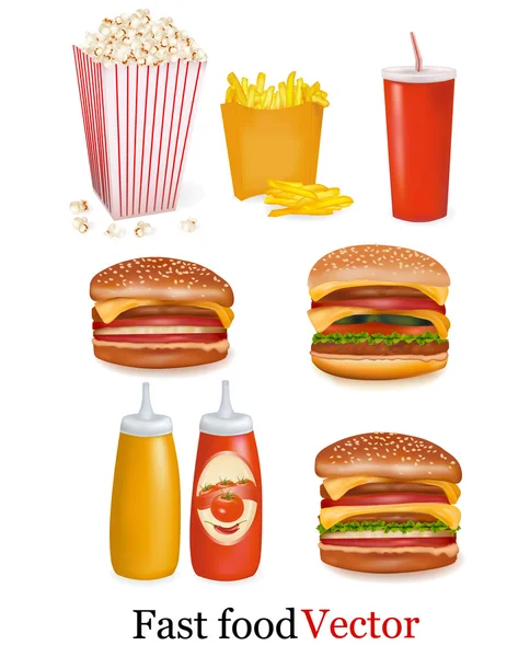 Gran conjunto de productos de comida rápida . — Archivo Imágenes Vectoriales