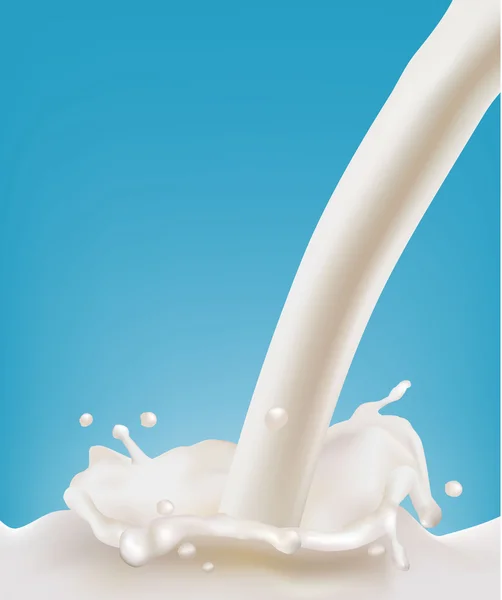 Spruzzi di latte su sfondo blu. illustrazione vettoriale. — Vettoriale Stock