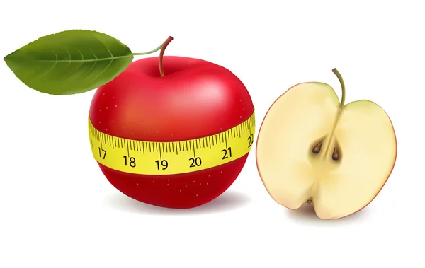赤いリンゴとバック グラウンド測定計、スポーツ アップル （サンプル テキスト付き）。ベクトル イラスト — ストックベクタ