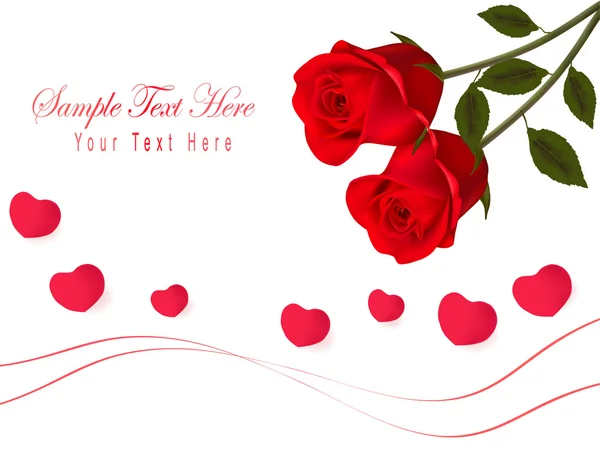 Valentine background. Two red roses and hearts. Raster version of vector. — Stock Vector