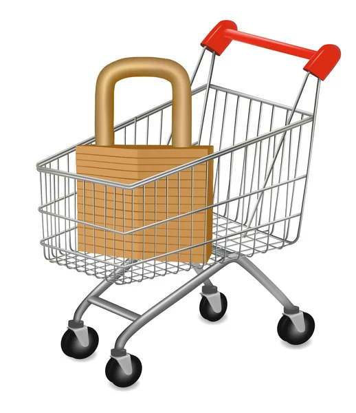 Shopping cart with a lock. Security concept. Vector. — Stock Vector