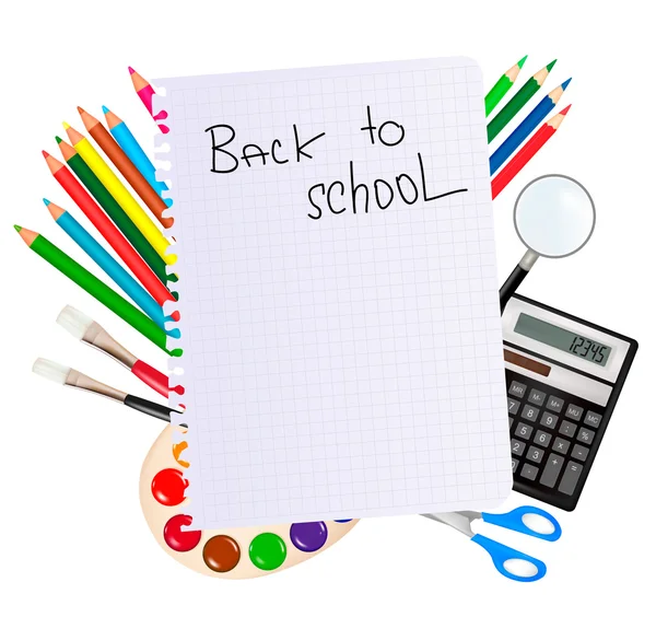 Back to school. Notepad with school supplies. — Stock Vector