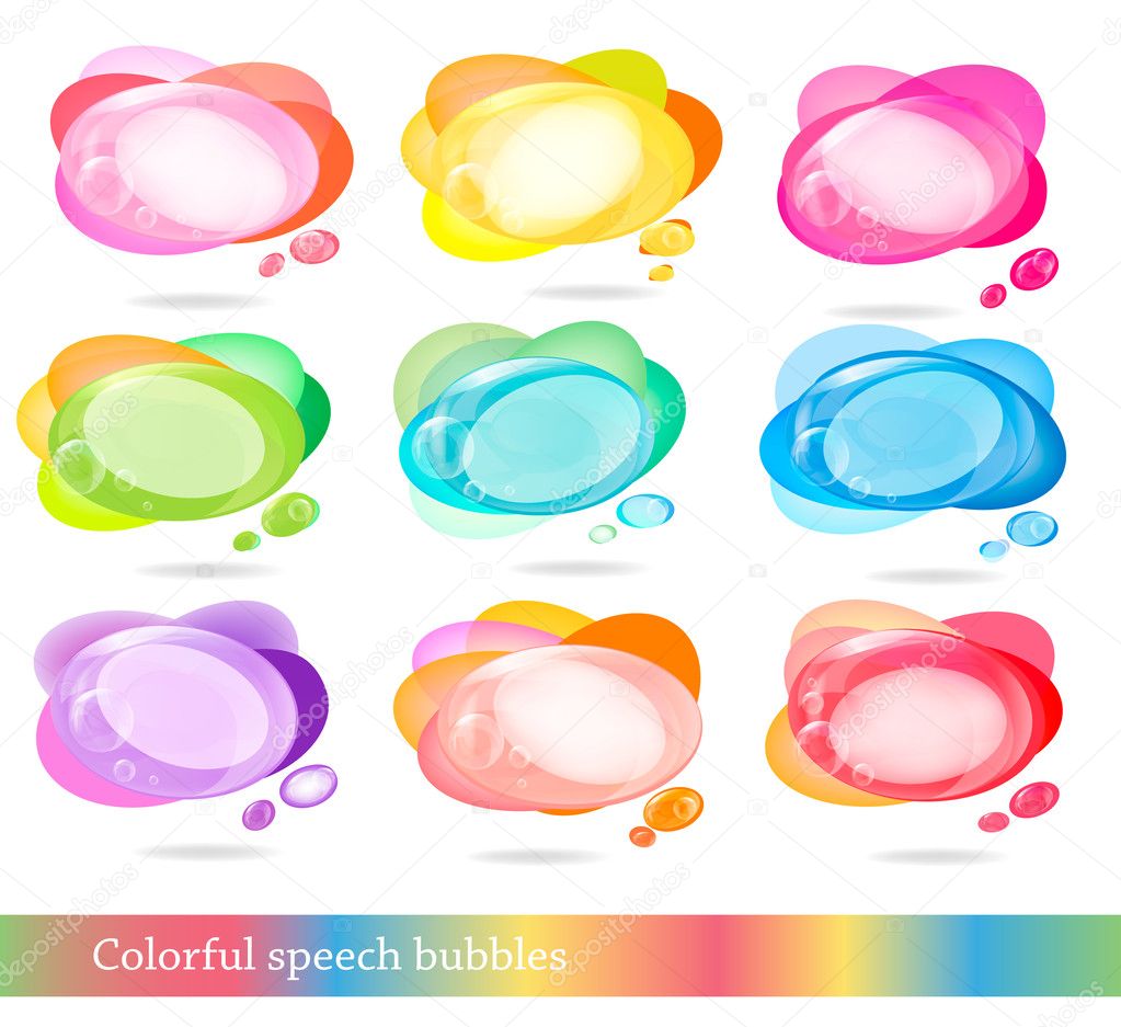 Collection of colorful speech and thought bubbles.