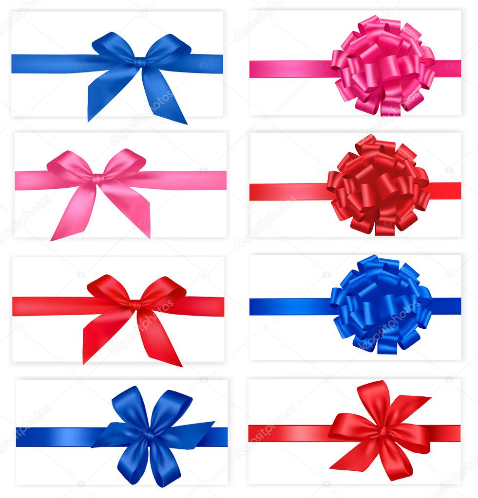 Big collection of color gift bows with ribbons Vector