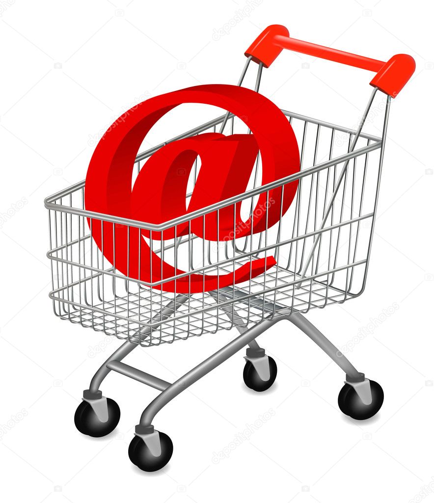 Email and shopping cart, concept of E-commerce