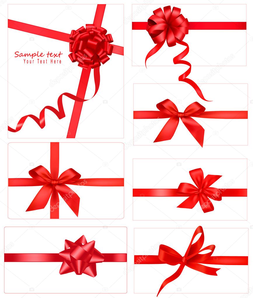 Big collection of color gift bows with ribbons Vector