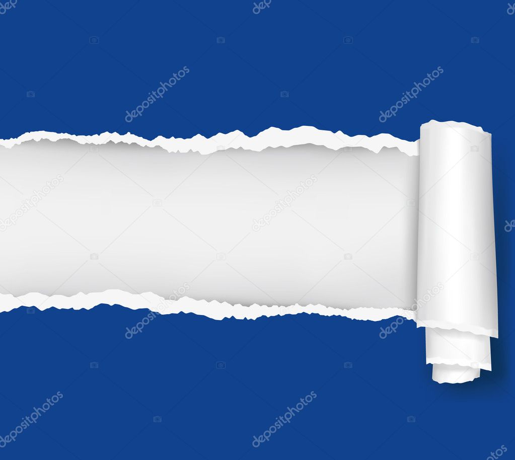 Ripped blue paper background. Vector illustration.