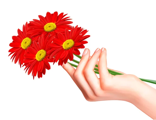 Red flowers in a hand. Vector. — Stock Vector